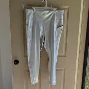 Fabletics Silver Holographic Leggings with Side Pockets